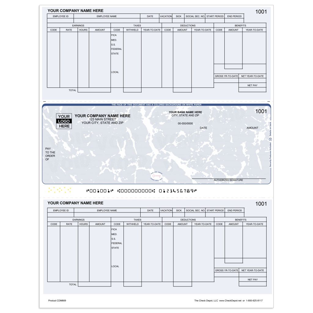 Check Payslip Laser Middle Payroll Computer Checks - CDM669 - Check Depot