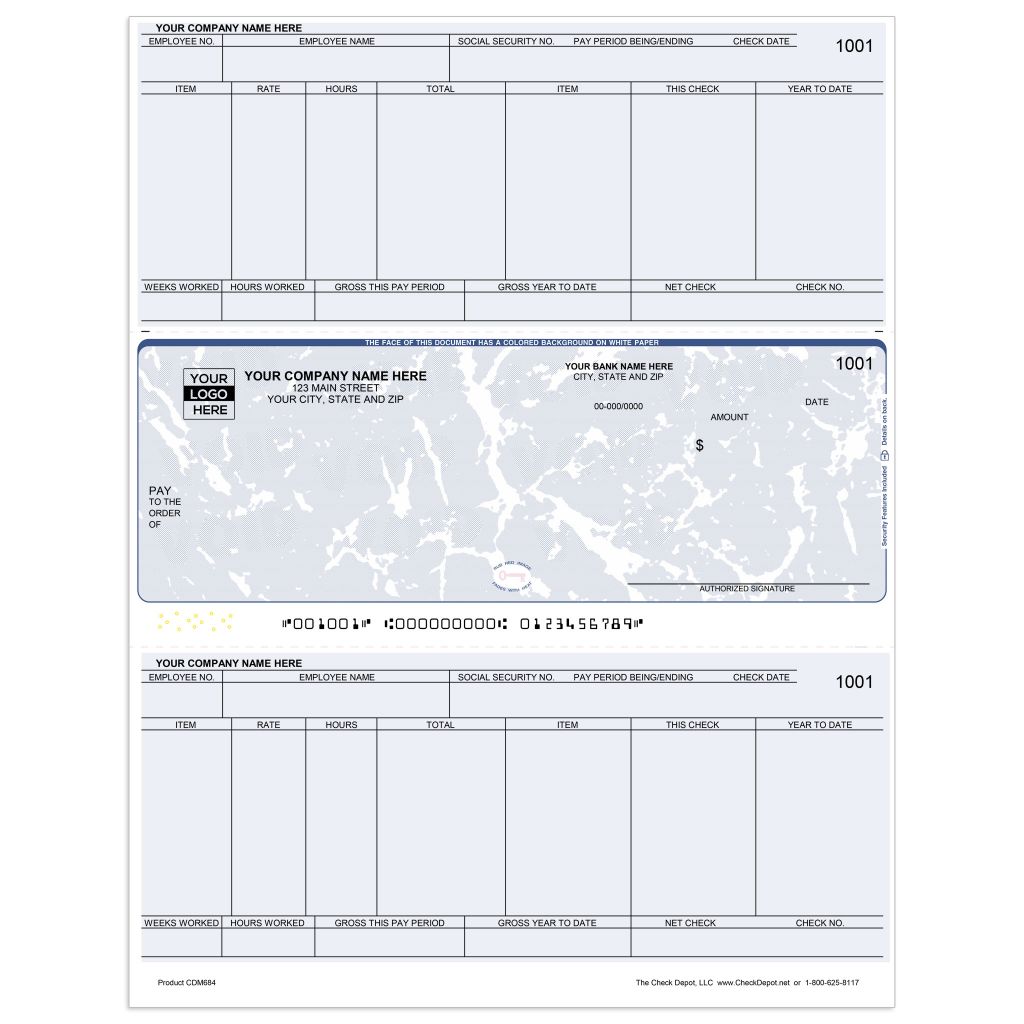 Laser Middle Payroll Computer Checks - CDM684 - Check Depot