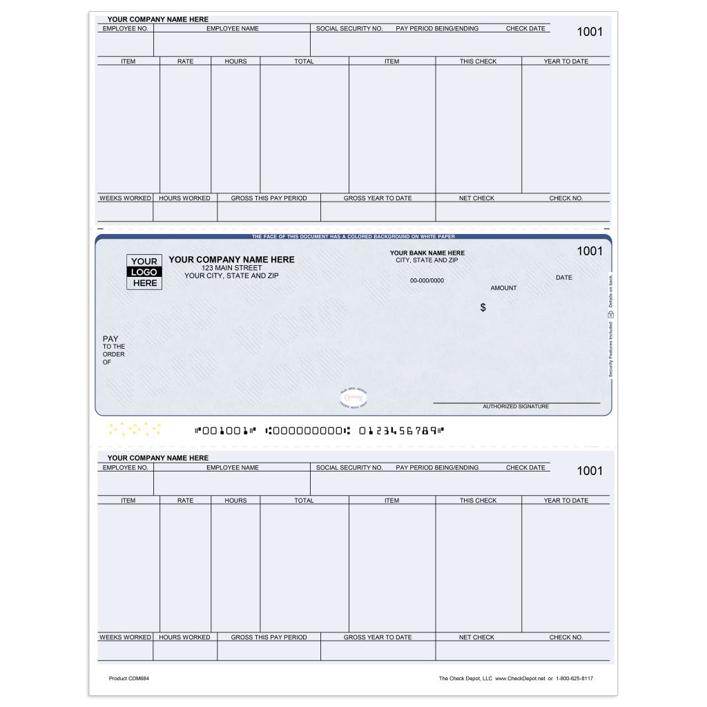 Laser Middle Payroll Computer Checks - CDM684 - Check Depot