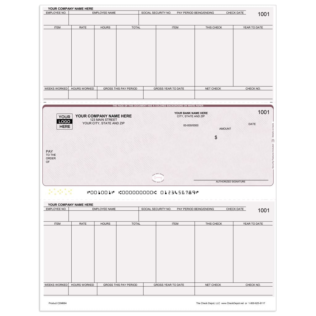Laser Middle Payroll Computer Checks - CDM684 - Check Depot