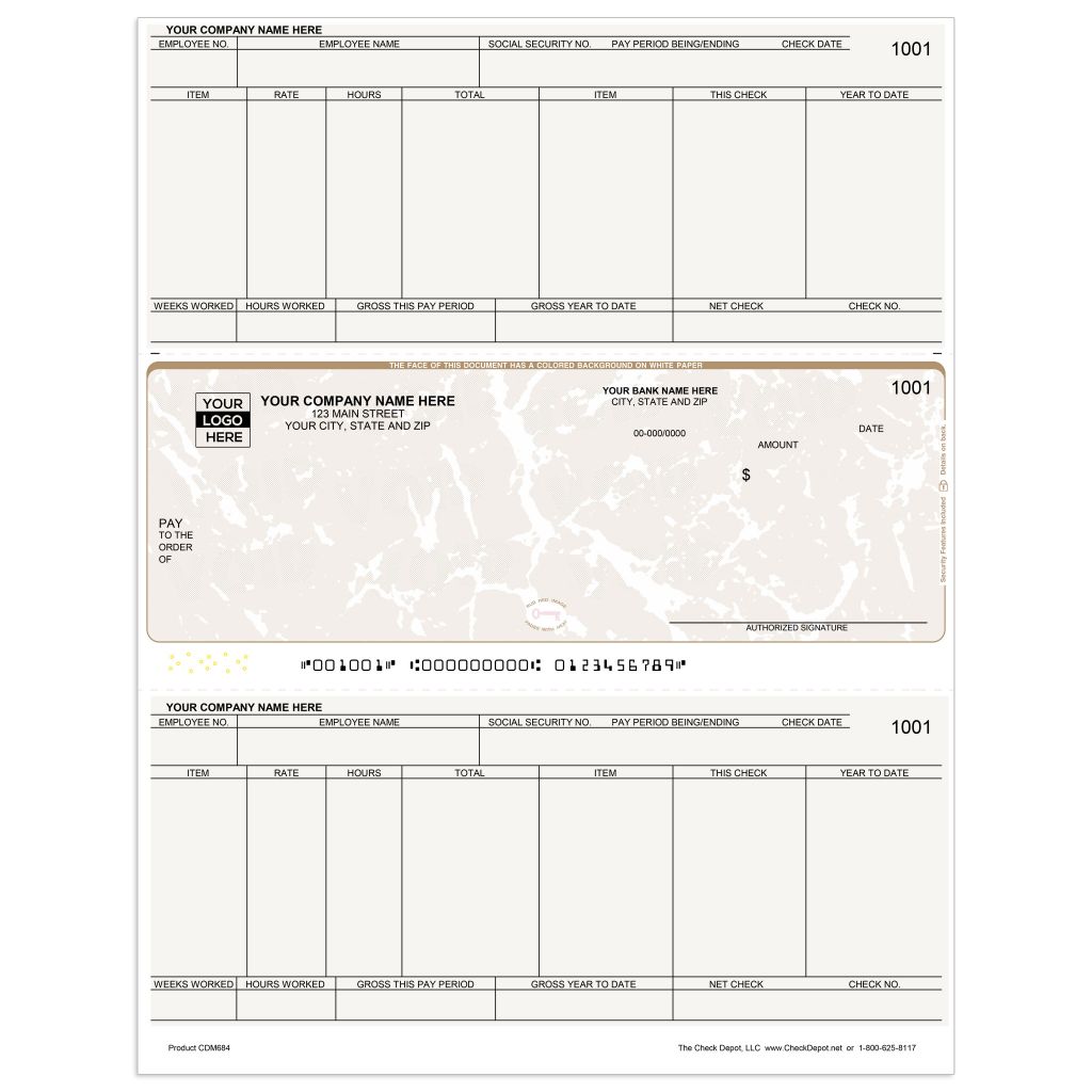 Laser Middle Payroll Computer Checks - CDM684 - Check Depot
