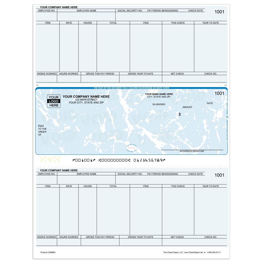 Laser Middle Payroll Computer Checks - CDM684 - Check Depot
