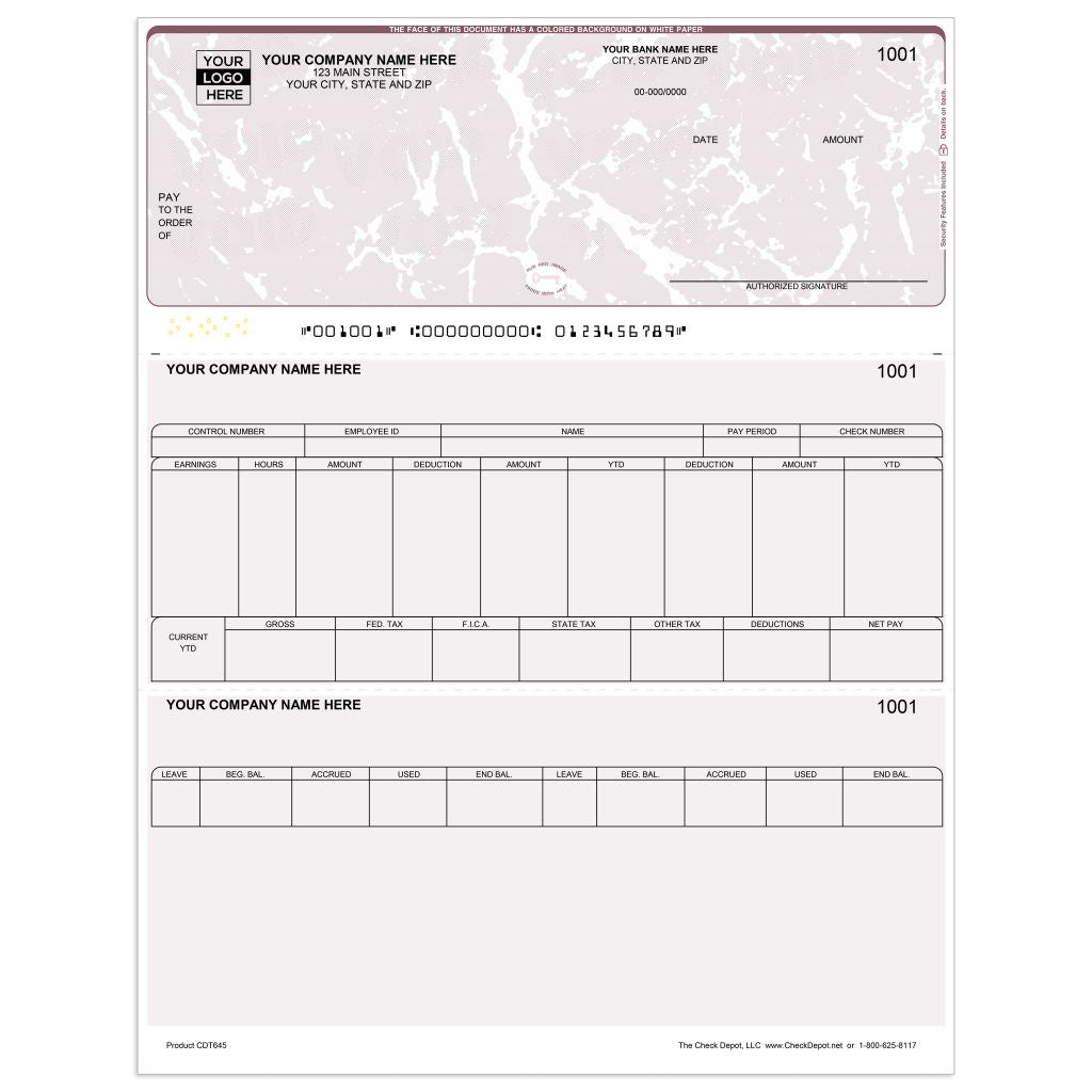 Laser Top Payroll Computer Checks - CDT645 - Check Depot