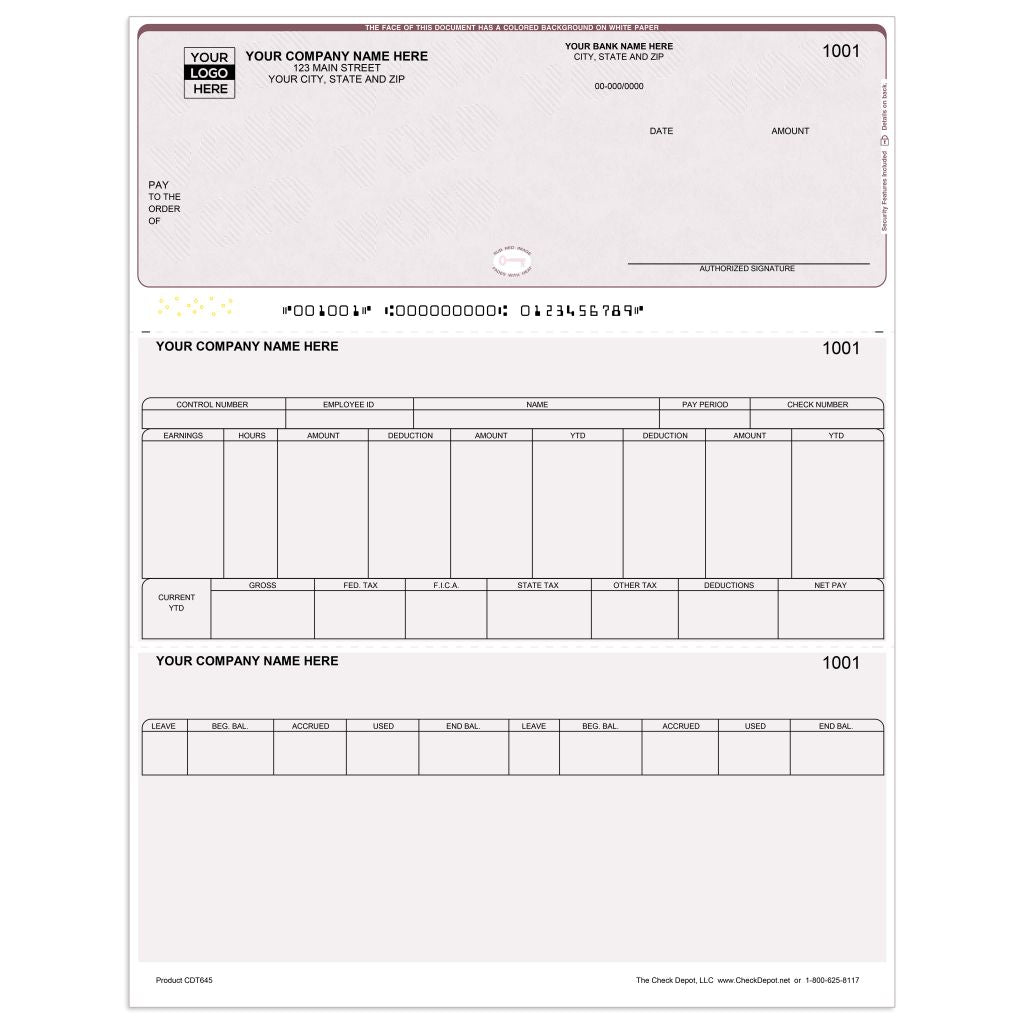 Laser Top Payroll Computer Checks - CDT645 - Check Depot
