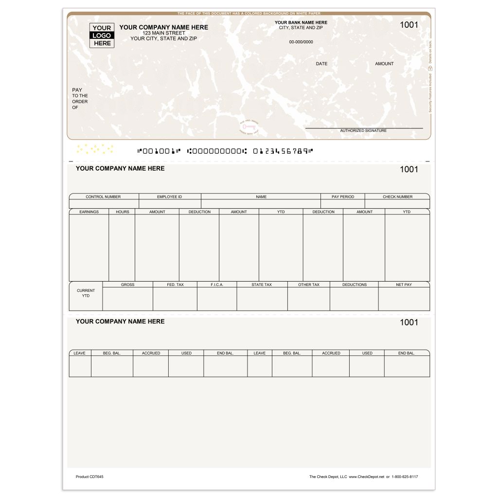 Laser Top Payroll Computer Checks - CDT645 - Check Depot