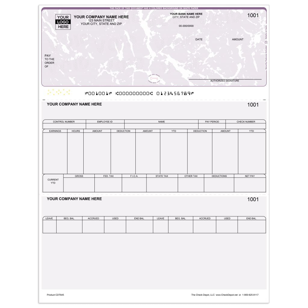 Laser Top Payroll Computer Checks - CDT645 - Check Depot