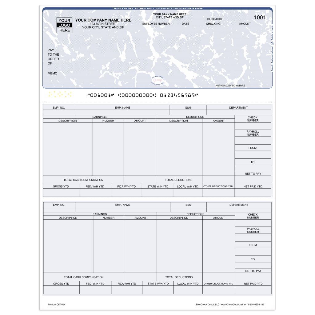 Laser Top Payroll Computer Checks - CDT654 - Check Depot