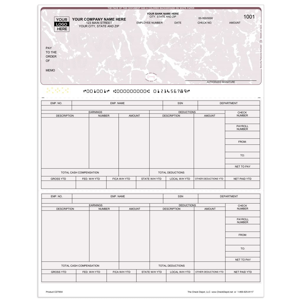 Laser Top Payroll Computer Checks - CDT654 - Check Depot