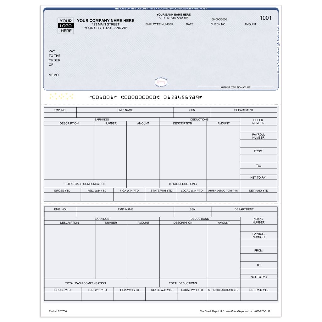 Laser Top Payroll Computer Checks - CDT654 - Check Depot