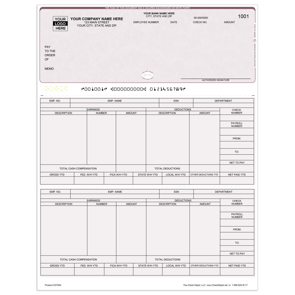 Laser Top Payroll Computer Checks - CDT654 - Check Depot