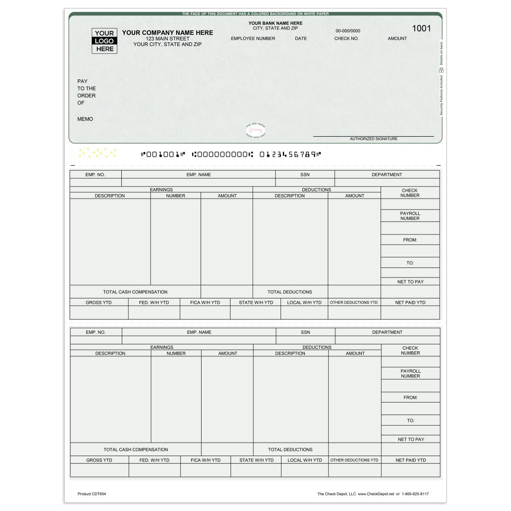 Laser Top Payroll Computer Checks - CDT654 - Check Depot