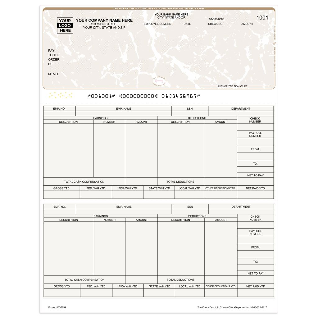 Laser Top Payroll Computer Checks - CDT654 - Check Depot