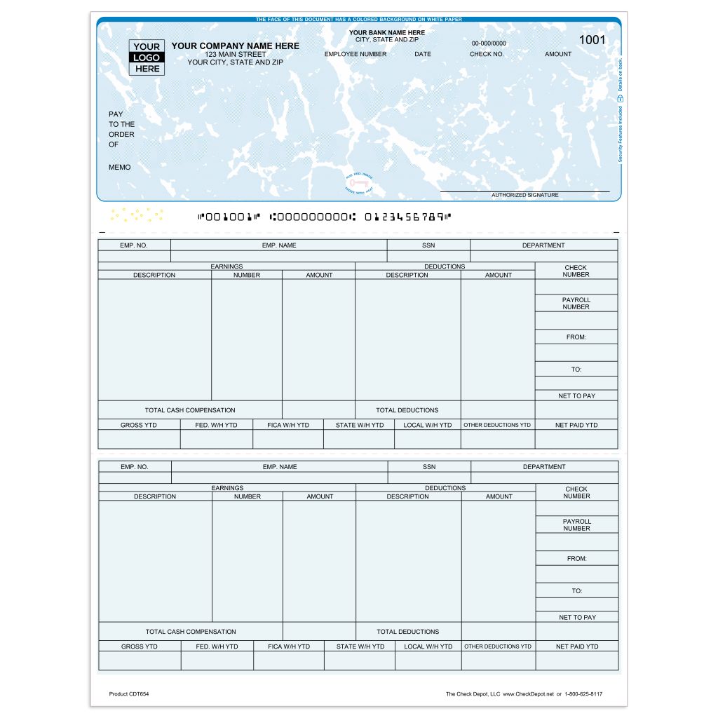 Laser Top Payroll Computer Checks - CDT654 - Check Depot