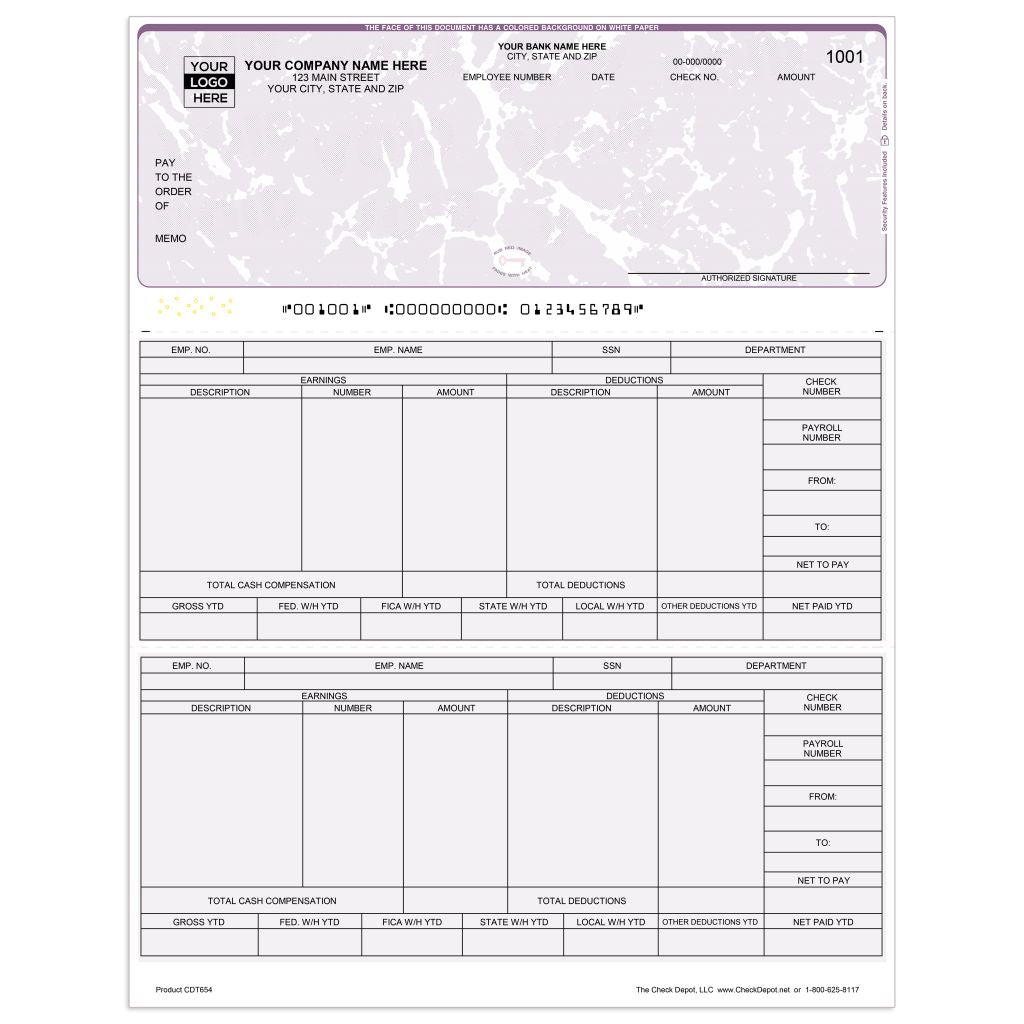 Laser Top Payroll Computer Checks - CDT654 - Check Depot